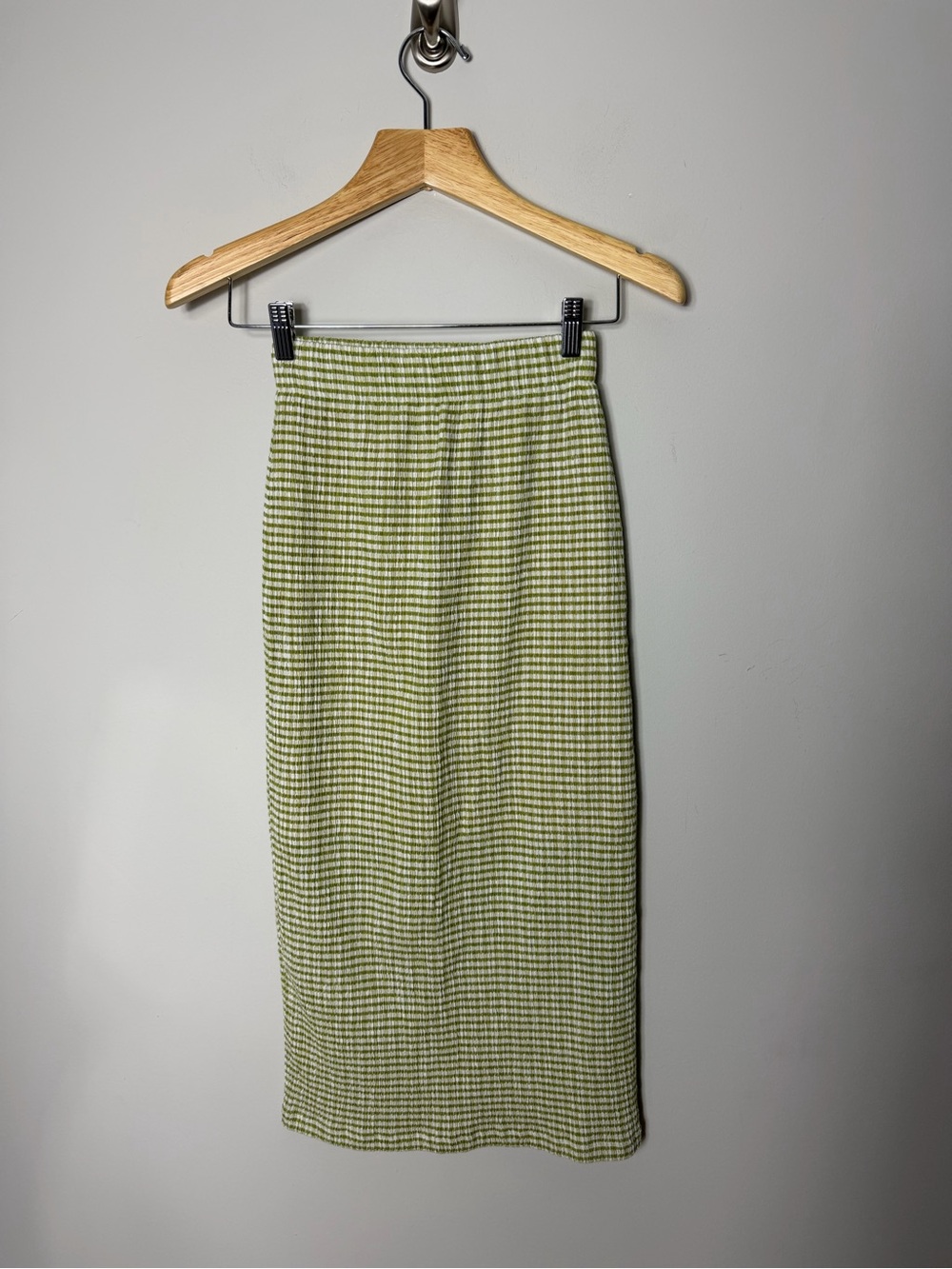 Vince Checked Smocked Midi Skirt Stretch Gingham Green Size XS *202 - Picture 4 of 11